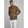 Bikerjacke JACK & JONES "ROCKY JACKET", Herren, Gr. M, braun (cognac), Web, Obermaterial: 88% Polyester, 12% Viskose, modisch, schmal normal, Langarm gerader Abschluss, Jacken