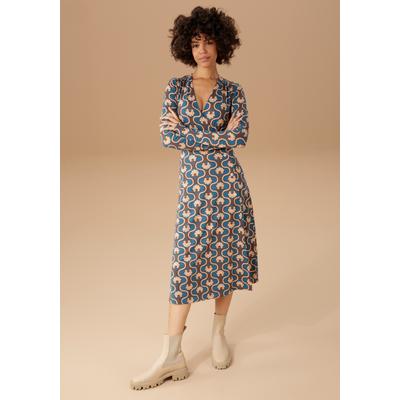 Jerseykleid ANISTON CASUAL, Damen, Gr. 42, N-Gr, bunt (petrol, beige, braun), Single Jersey, Obermaterial: 95% Viskose, 5% Elasthan, bedruckt, geblümt, gemustert, modisch, figurbetont kniebedeckend, V-Ausschnitt, Langarm, Kleider, mit trendigem... Image