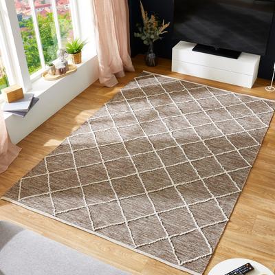 Teppich LUXOR LIVING "Pantin" Gr. 3, braun, B:140cm H:8mm L:200cm, Baumwolle, Teppiche, Handweb, Flachgewebe, reine Baumwolle, handgewebt, Rauten Design Image