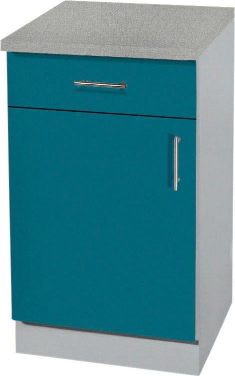 Unterschrank WIHO KÜCHEN "Kiel", blau (front: ozeanblau, korpus: steel grau, arbeitsplatte: canvas grau), B:40cm H:85cm T:60cm, Schränke, 40 cm breit, in Tiefe 60 cm Image