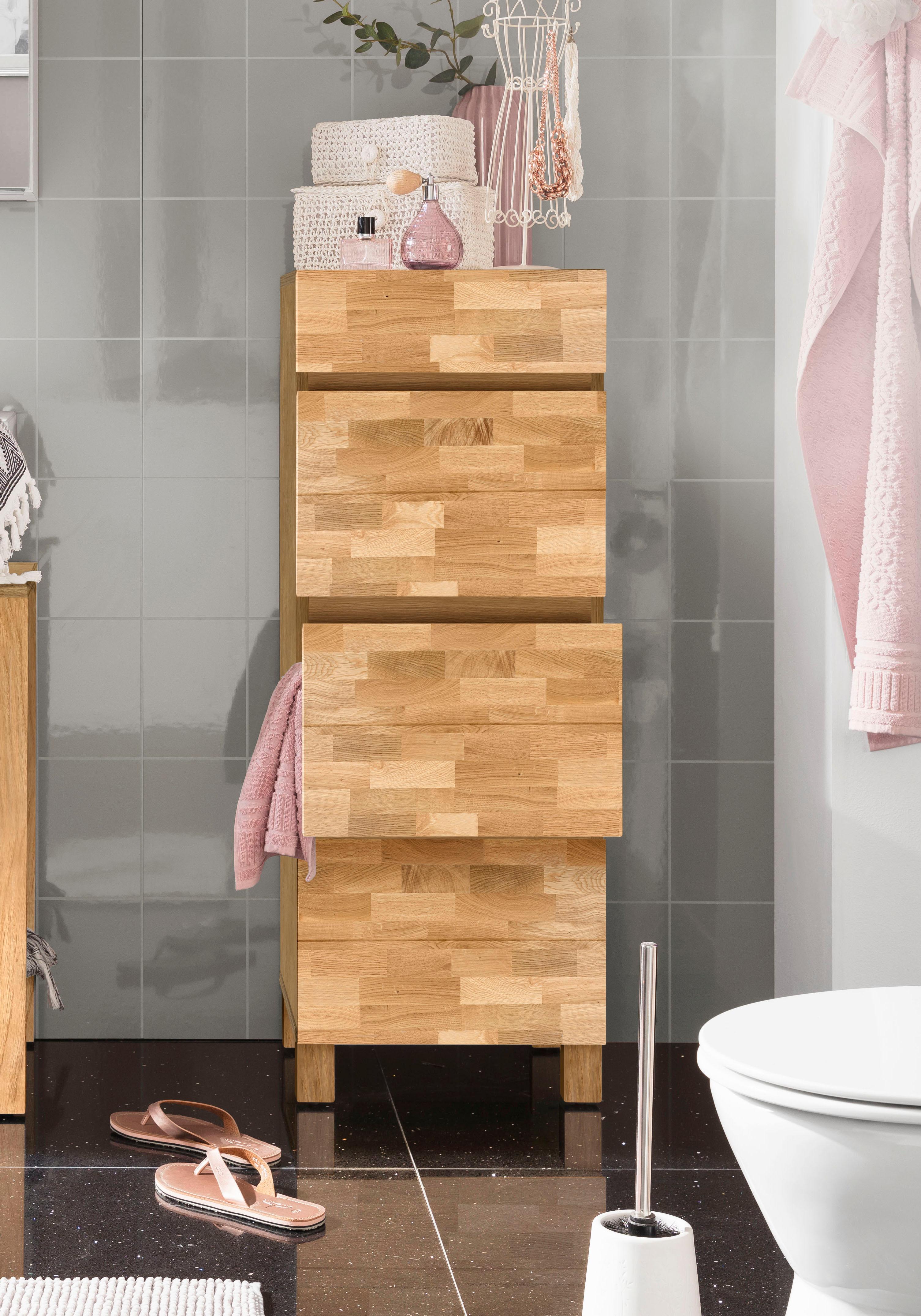 Badkommode HOME AFFAIRE "Kaika", braun (eichefarben, eiche massiv), B:40cm H:109cm T:35cm, Sideboards, Breite 40 cm