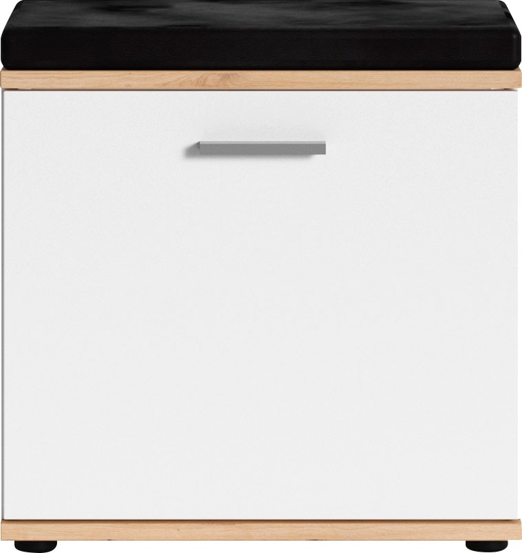 „Sitzbank BYLIVING „“Jakob““ Sitzbänke Gr. B/H/T: 48,5 cm x 49 cm x 30 cm, Kunstleder, weiß (weiß, artisan eiche) Garderobenbank Sitzbank Hocker, Bänke Truhen Breite 48,5 cm“