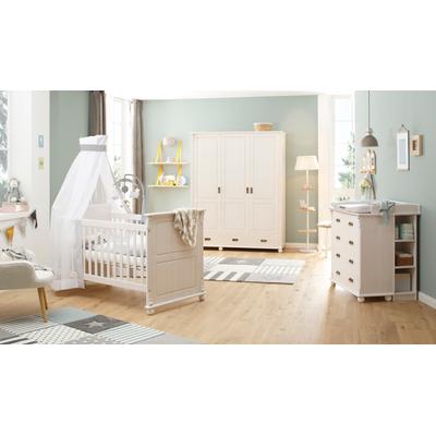 Babyzimmer-Komplettset LÜTTENHÜTT ""Aimo", Landhausstil, stabile Qualität, edles Design, Messinggriffe", Baby, Gr. Kinderbett, Schrank & Wickelkommode, B/H: 70cm x 140cm, weiß, Massivholz, FSC-zertifizierter Holzwerkstoff, Schlafzimmermöbel-Sets,...