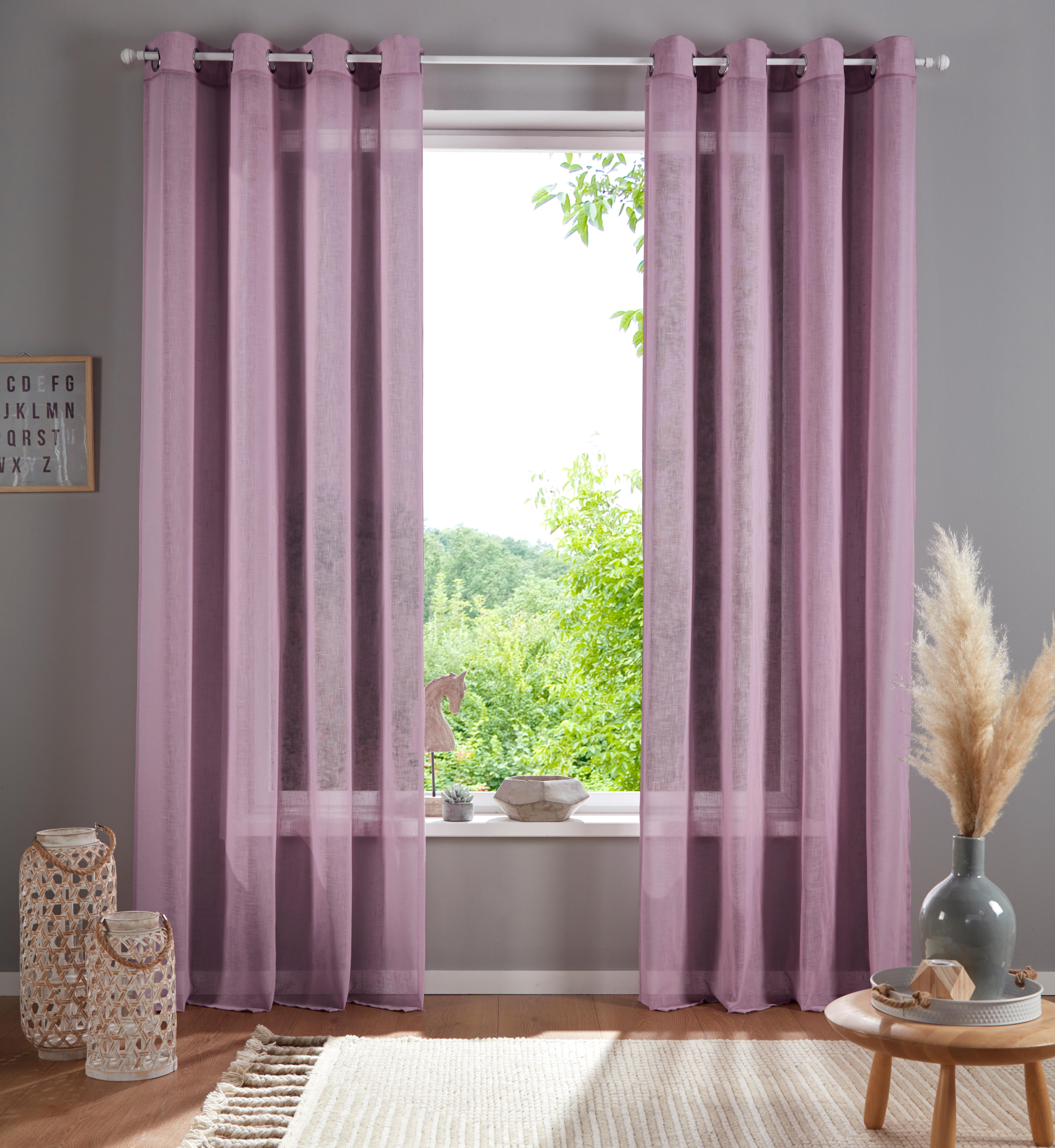 Gardine HOME AFFAIRE "Mara" Gr. 2, rosa (rose), B:140cm H:175cm, Polyester, Gardinen, transparent, Leinen Optik, monochrom, basic Image
