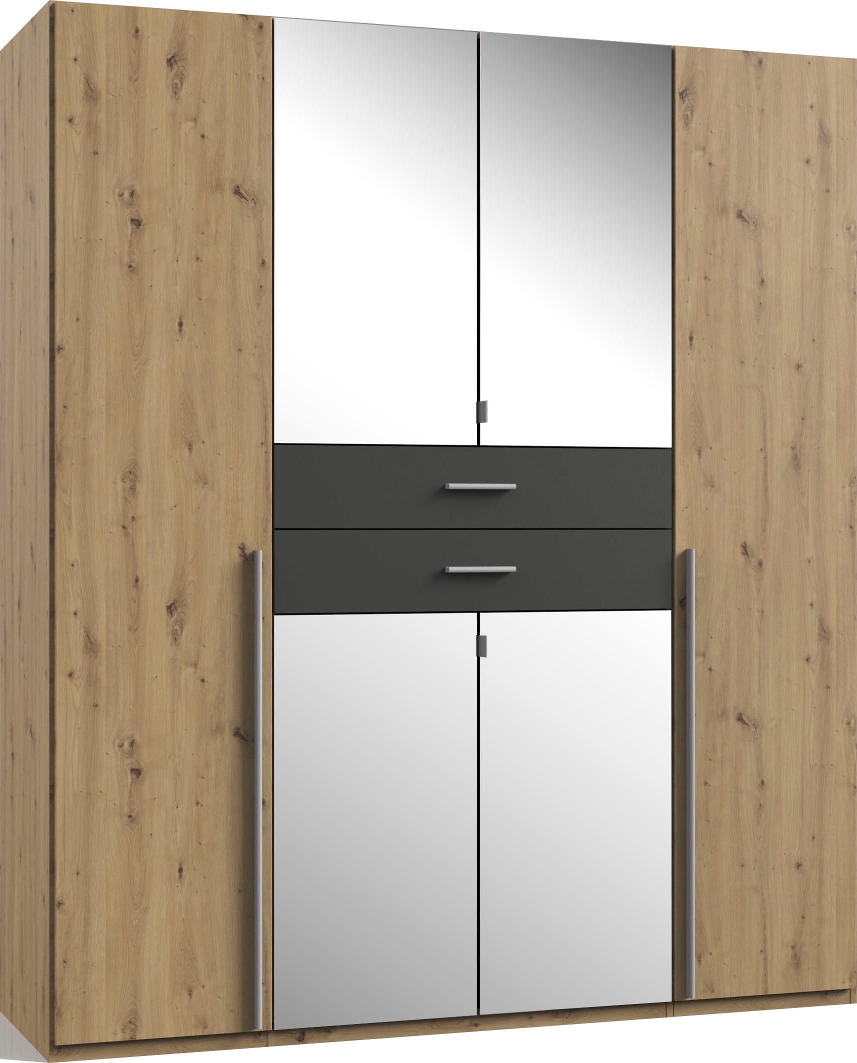 Drehtürenschrank WIMEX "Denver", grau (artisan eiche nachbildung, graphit, spiegel), B:180cm H:208cm T:58cm, Spanplatte, Schränke, Drehtürenschrank