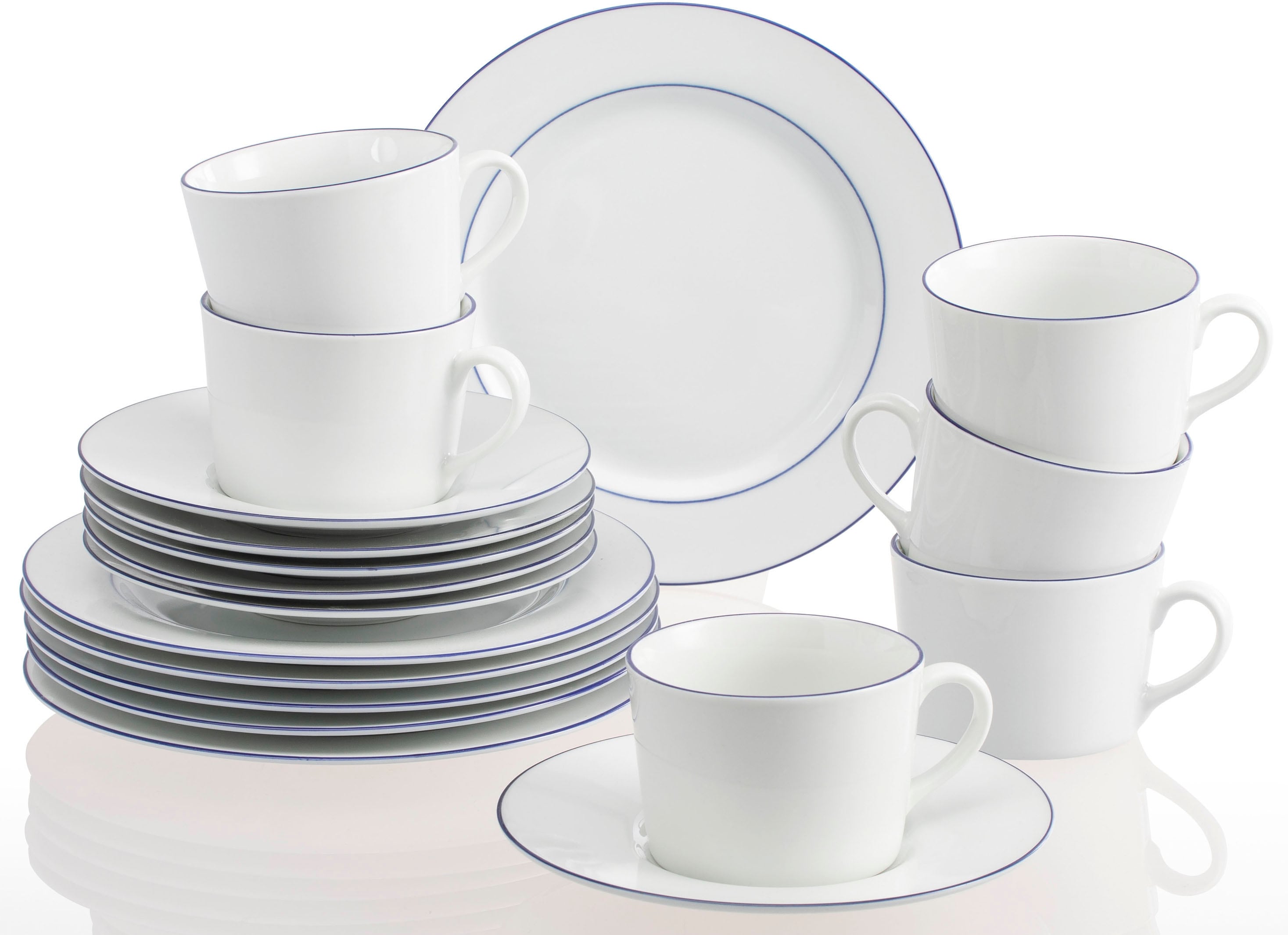 Kaffeeservice RETSCH ARZBERG "Geschirr-Set, Service Heike Blaurand", weiß (weiß, blau), 18 Stk., Porzellan, Geschirr-Sets, Kaffeeservice, maritimer, blauer Rand, Made in Germany, 18 Teile, für 6 Personen