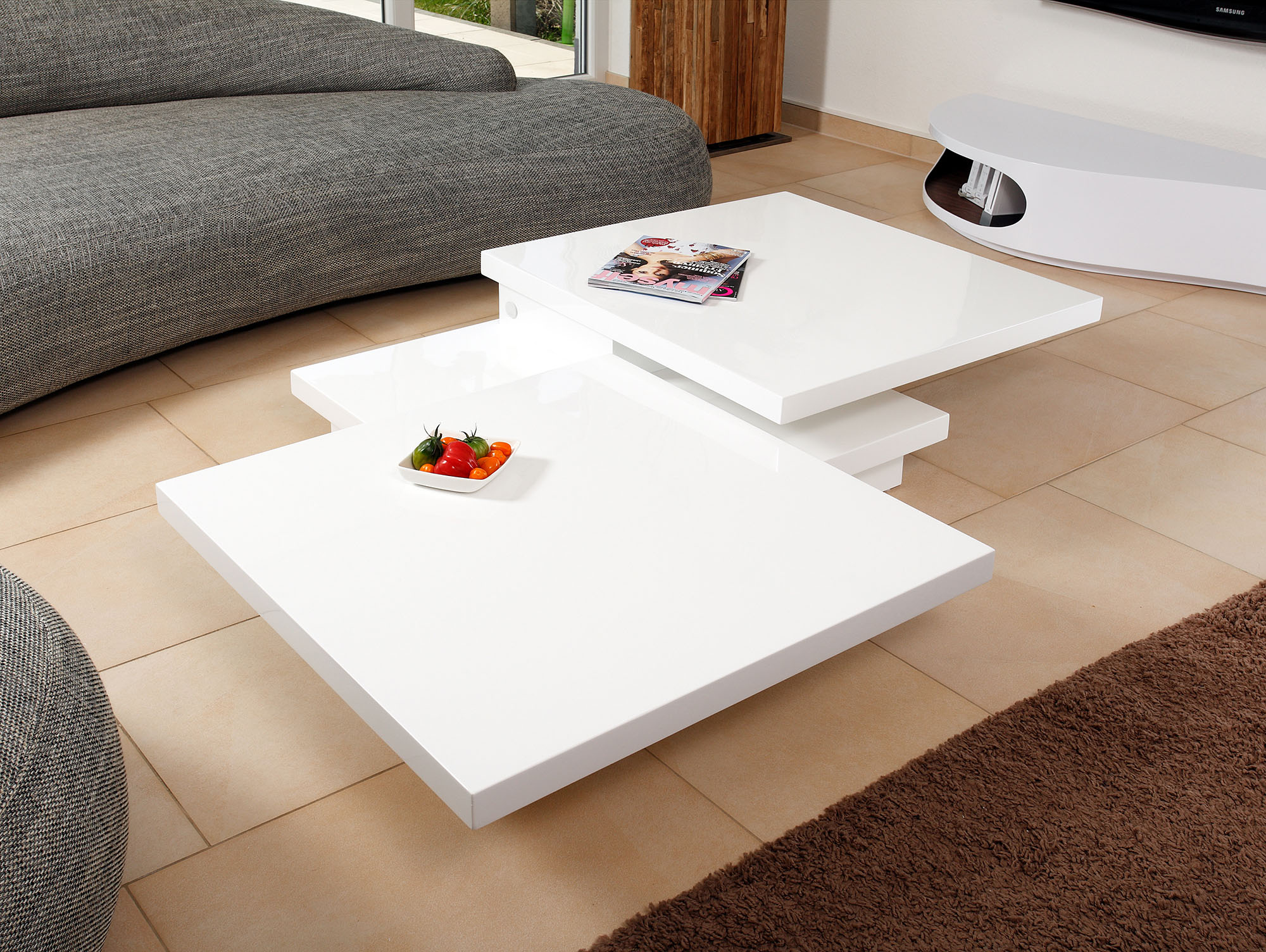 Couchtisch SALESFEVER "- im edlen Look", weiß (weiß, weiß, weiß), B:120cm H:30cm T:80cm, Tische, Drehbare Tischplatte - 360 Grad Flexibilität