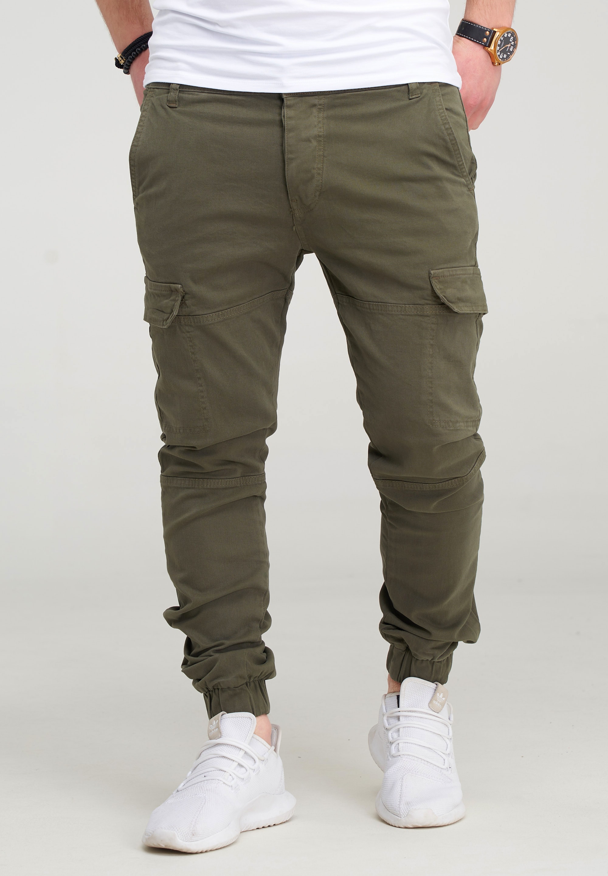Cargohose BEHYPE "BHMattheo2", Damen, Gr. 31, US-Größen, grün (khaki), 98% Baumwolle, 2% Elasthan, unifarben, Hosen Cargohose, im Jogging-Design
