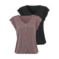 T-Shirt LASCANA Gr. 44/46, grau (taupe, schwarz) Damen Shirts V-Shirts