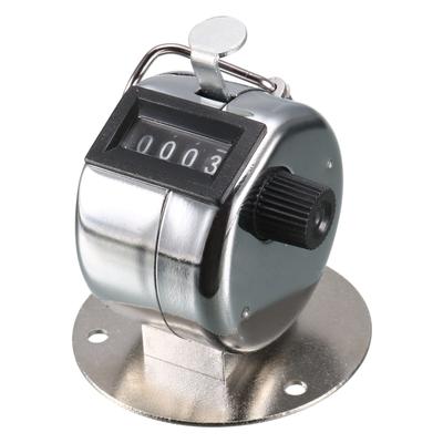 4 Digit Number Clicker Manual Hand Tally Mechanical Palm Counter - Silver Tone