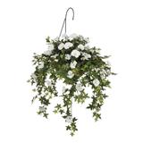 Faux White Morning Glory Hanging Basket