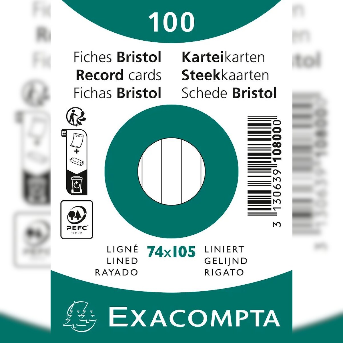 Exacompta 10800SE 40x Karteikarten liniert DIN A7 100 St eingeschweißt - Weiß Image