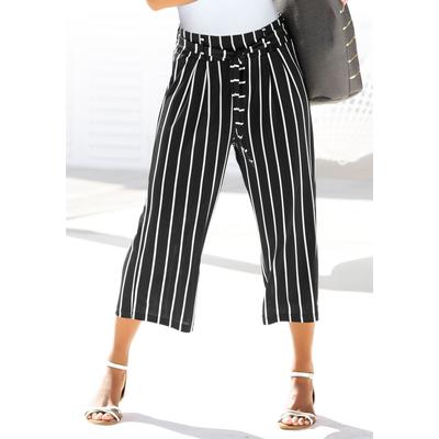 Culotte LASCANA, Damen, Gr. 48, N-Gr, schwarz-weiß (schwarz, weiß, gestreift), Stoff, Obermaterial: 95% Polyester, 5% Elasthan, casual, weit 7/8-Länge, Hosen, in 7/8-Länge und Bindegürtel, Stoffhose, elegant und sommerlich, Topseller Image