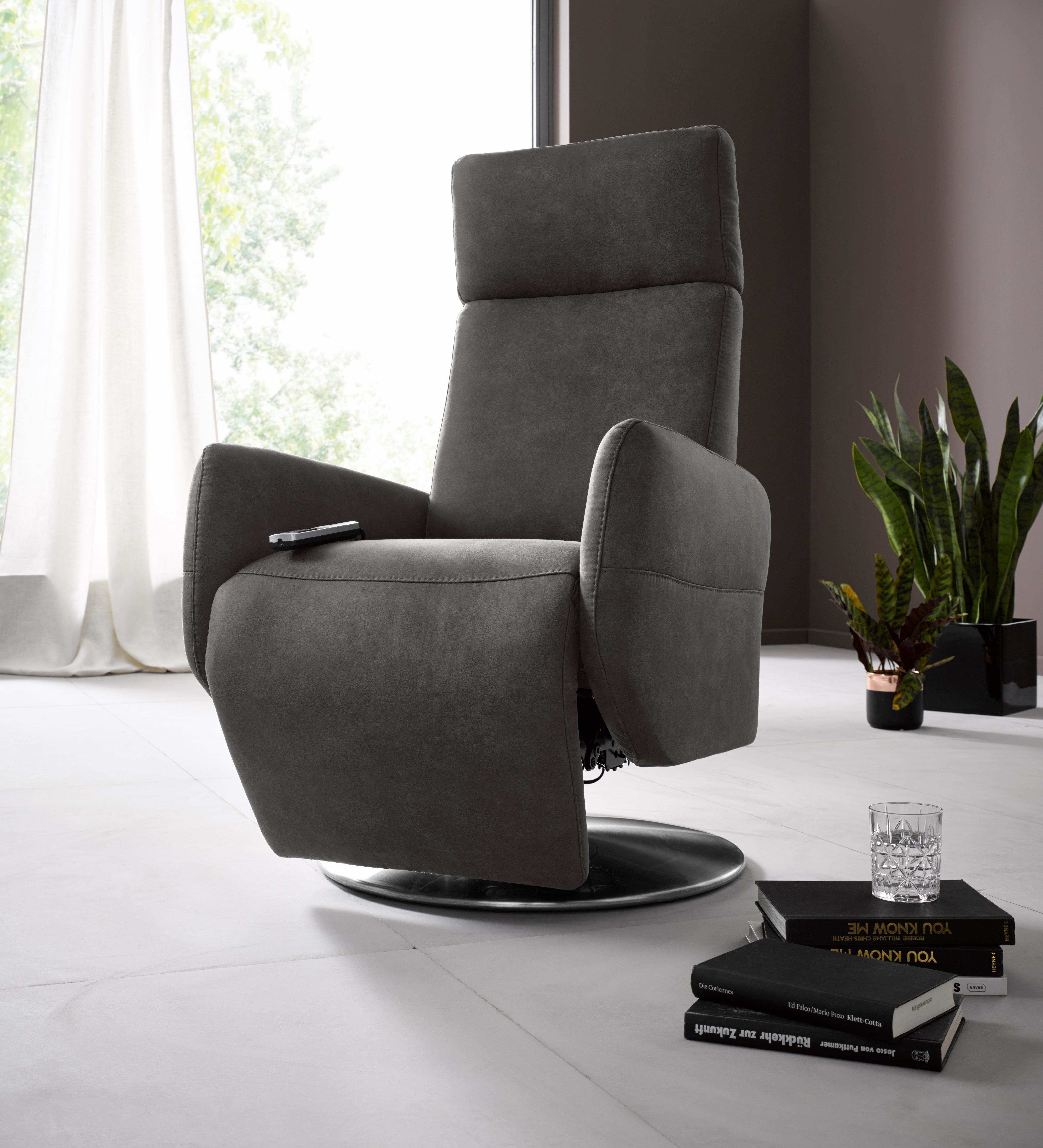 Relaxsessel PLACES OF STYLE "Kobra", grau (anthrazit), B:71cm H:108cm T:82cm, Luxus-Kunstleder;NaturLEDER (echtes Rindsleder);Luxus-Microfaser Vintageoptik (100% Polyester), kein typischer Microfaser Bezug, Sessel, Relaxsessel, in Größe S, wahlweise...