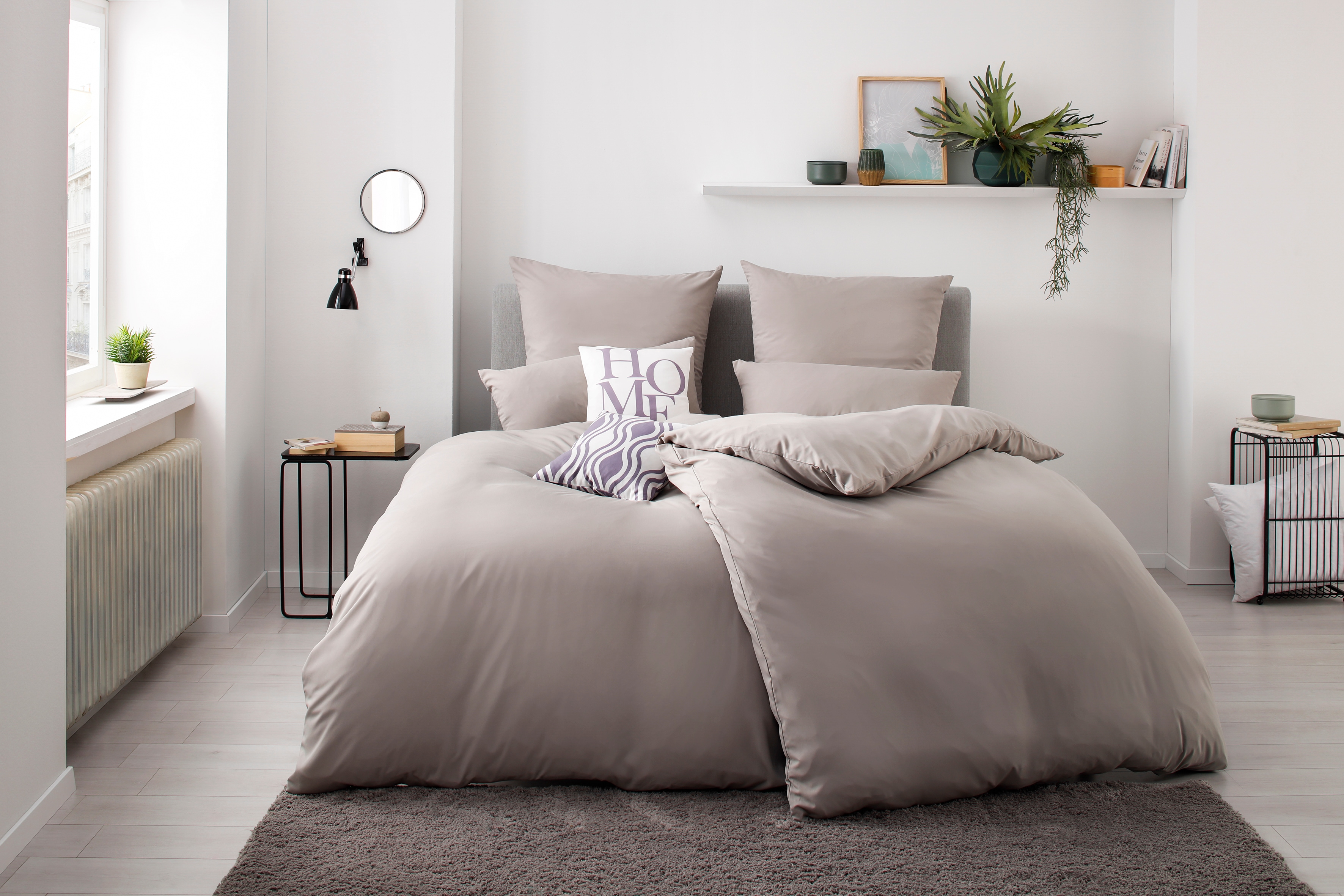 Bettwäsche MY HOME "Desner", grau, B/L: 155cm x 220cm, 1 Stk., 1 Stk., Microfaser, B/L: 80cm x 80cm, 2, Microfaser, Obermaterial: 100% Polyester, Bettwäsche, Premium Qualität, 100 % Polyester, sehr weich, uni, ab 135x200 cm Image
