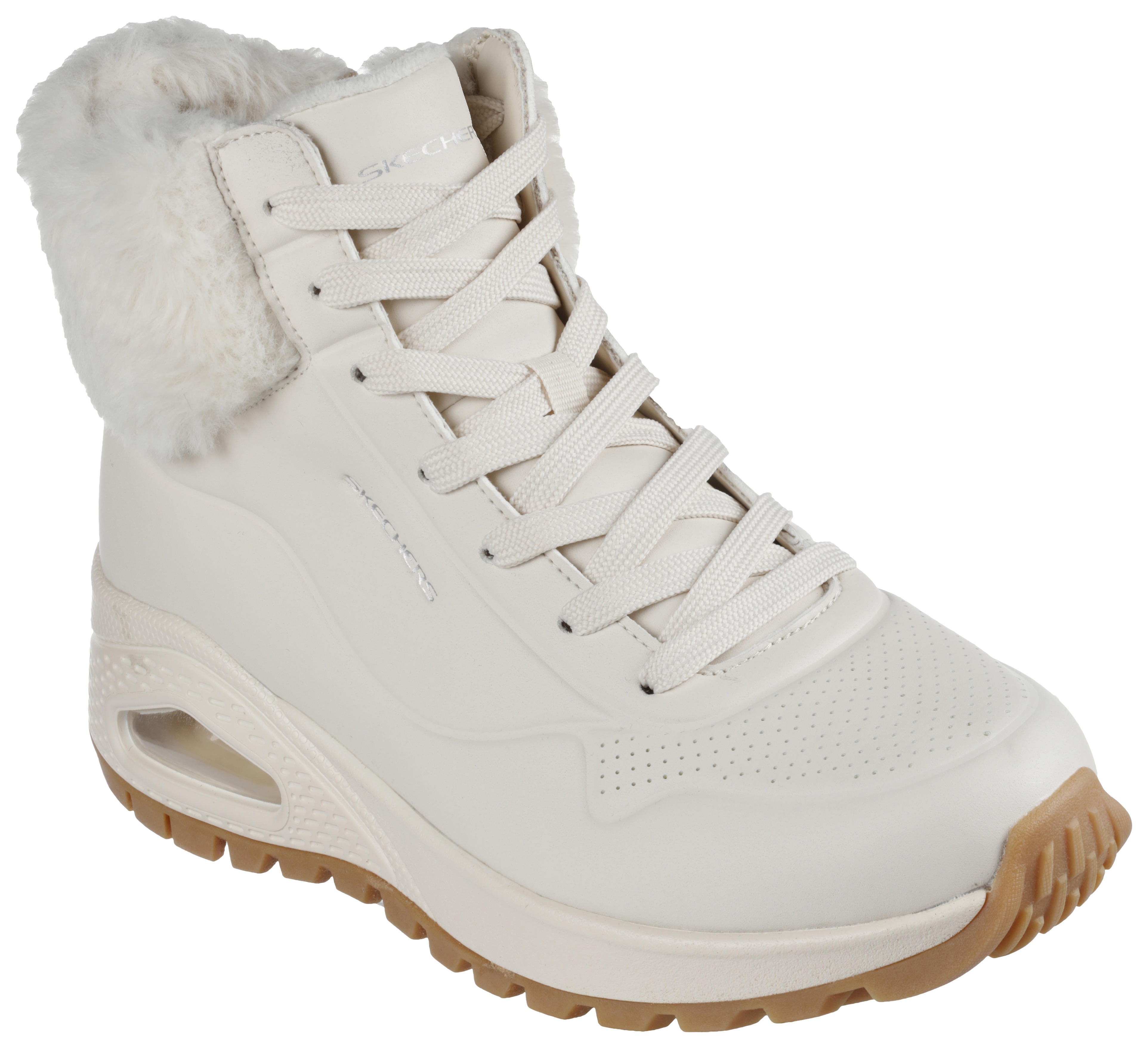 Schnürboots SKECHERS "UNO RUGGED - FALL AIR", Damen, Gr. 40, beige, Lederimitat, Textil, unifarben, Schuhe Schnürboots, Winterboots mit Air-Cooled Memory Foam Komfort-Innensohle, Topseller