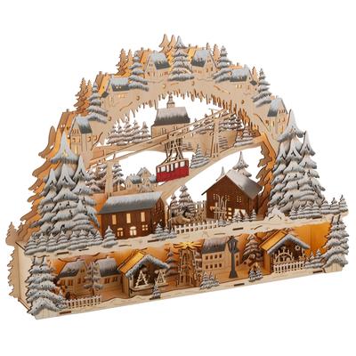 Schwibbogen MY HOME "Podest und Seilbahn, Skihütte und Weihnachsmarkt, Weihnachtsdeko", bunt (natur, grün, braun, rot), B:64cm H:44cm T:8,5cm, Holzwerkstoff, Schwibbögen, Breite ca. 64 cm Image