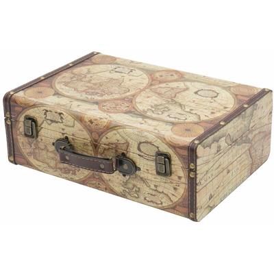 VKO104 Holzkoffer im Vintage-Design, Weltkarte Farbe, 38 x 26 x 13 cm - HMF Image
