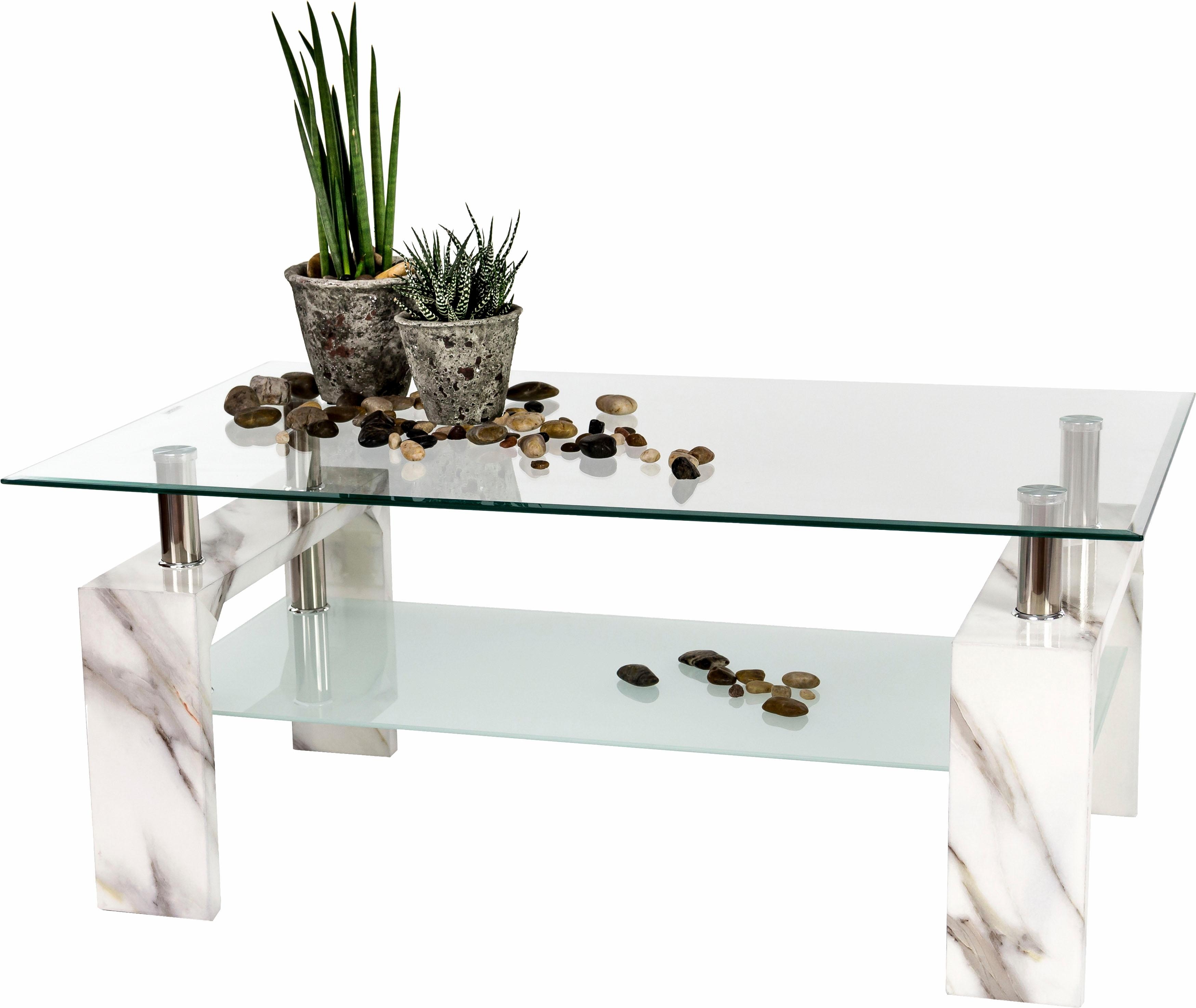 Couchtisch PAROLI, weiß (weiß marmoriert), B:100cm H:45cm T:60cm, Tische, Couchtisch Eckige Couchtische Glas-Couchtisch