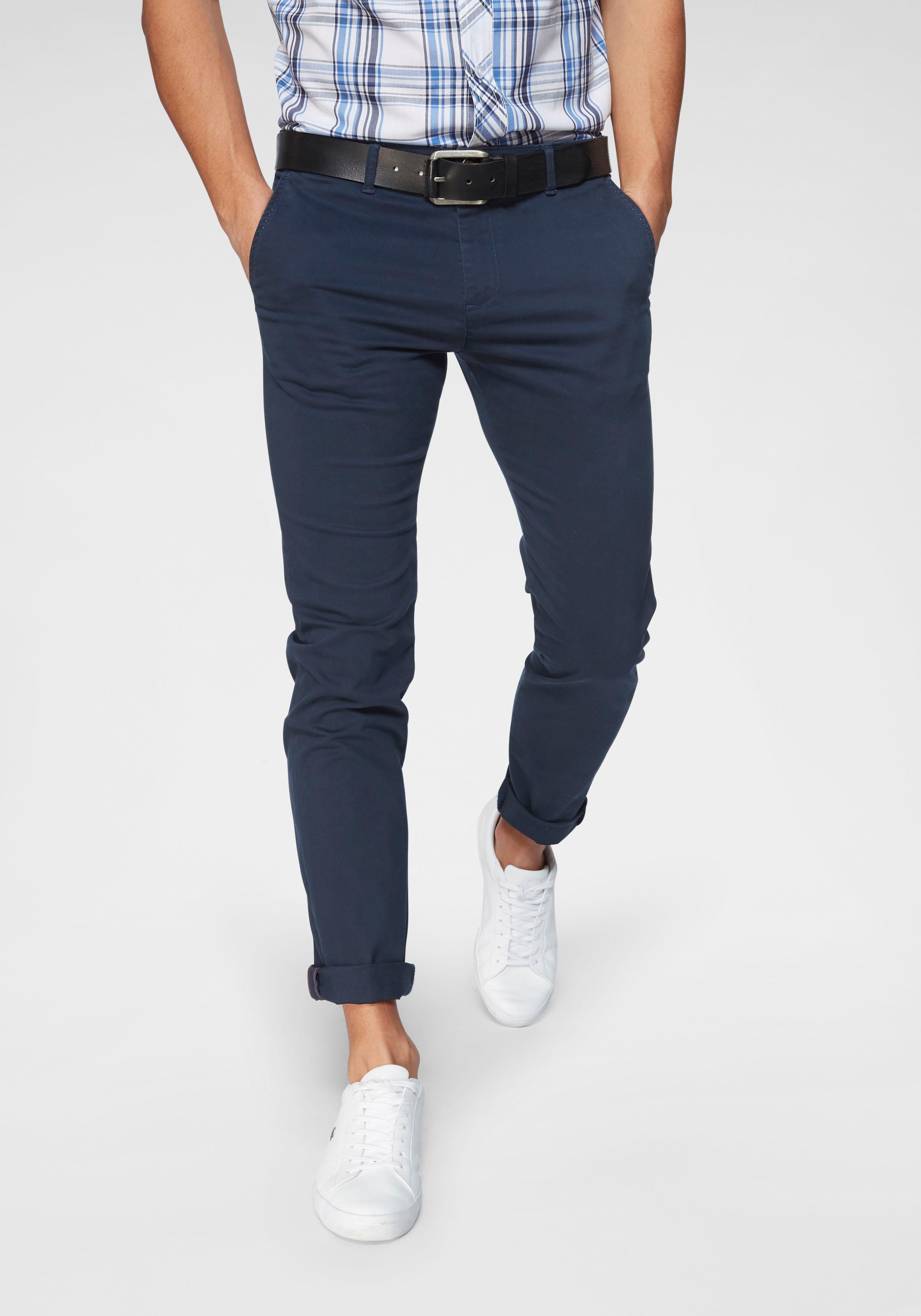 Chinohose JACK & JONES "JJIMARCO mit Badge und hohem Tragekomfort", Herren, Gr. 30, Länge 30, blau (navy), Obermaterial: 98% Baumwolle, 2% Elasthan, schmal lang, Hosen Chinohose, unifarben, modisch, slim fit, Baumwollmischung