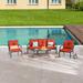 Patio Festival Curve-Arm 6-Piece Outdoor Conversation Set with Red Cushions