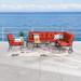 Patio Festival Curve-Arm 8-Piece Outdoor Conversation Set with Red Cushions