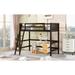 Twin Size Solid Pine Wood Loft Bed with Built-in Ladder and Wood Slats