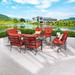 Patio Festival Curve-Arm 10-Piece Conversation Set with Red Cushions