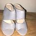 Anthropologie Shoes | Anthropologie Gee Wawa “Banjo” Mules Buttery Leather Stacked Heel Blue/Grey | Color: Gray | Size: 9