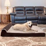 FurHaven Two Tone Faux Fur & Suede Deluxe Chaise Lounge Memory Top Sofa Pet Bed Metal in Brown | 9.5 H x 53 W x 40 D in | Wayfair 64641081