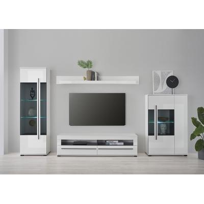 Wohnwand INOSIGN "Cantara, moderne Anbauwand, Wohnzimmer-Set, in Eiche Evoke oder Weiß", weiß (weiß, weiß hochglanz), B/H/T: 350cm x 200cm x 42cm, Kastenmöbel-Sets, enthält zwei Vitrinen, ein Lowboard und ein Wandboard Image