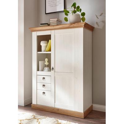 Highboard HOME AFFAIRE "Cremona", weiß (pinie weiß nb, pinie weiß nb, applikation wotan eiche nb), B:102cm H:139cm T:44cm, Sideboards, Höhe 139 cm Image
