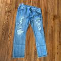 Levi's Jeans | Distressed 501 Levi’s Levis Button Up Straight Leg Blue Jeans Ripped, Shredded | Color: Blue/Red | Size: 40 Waist X 32 Length