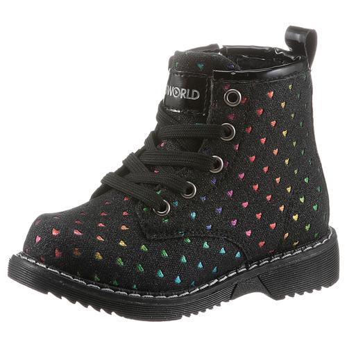 Schnürstiefel KIDSWORLD Gr. 26, bunt (schwarz, multi) Kinder Schuhe mit bunter Herzchen-Verzierung