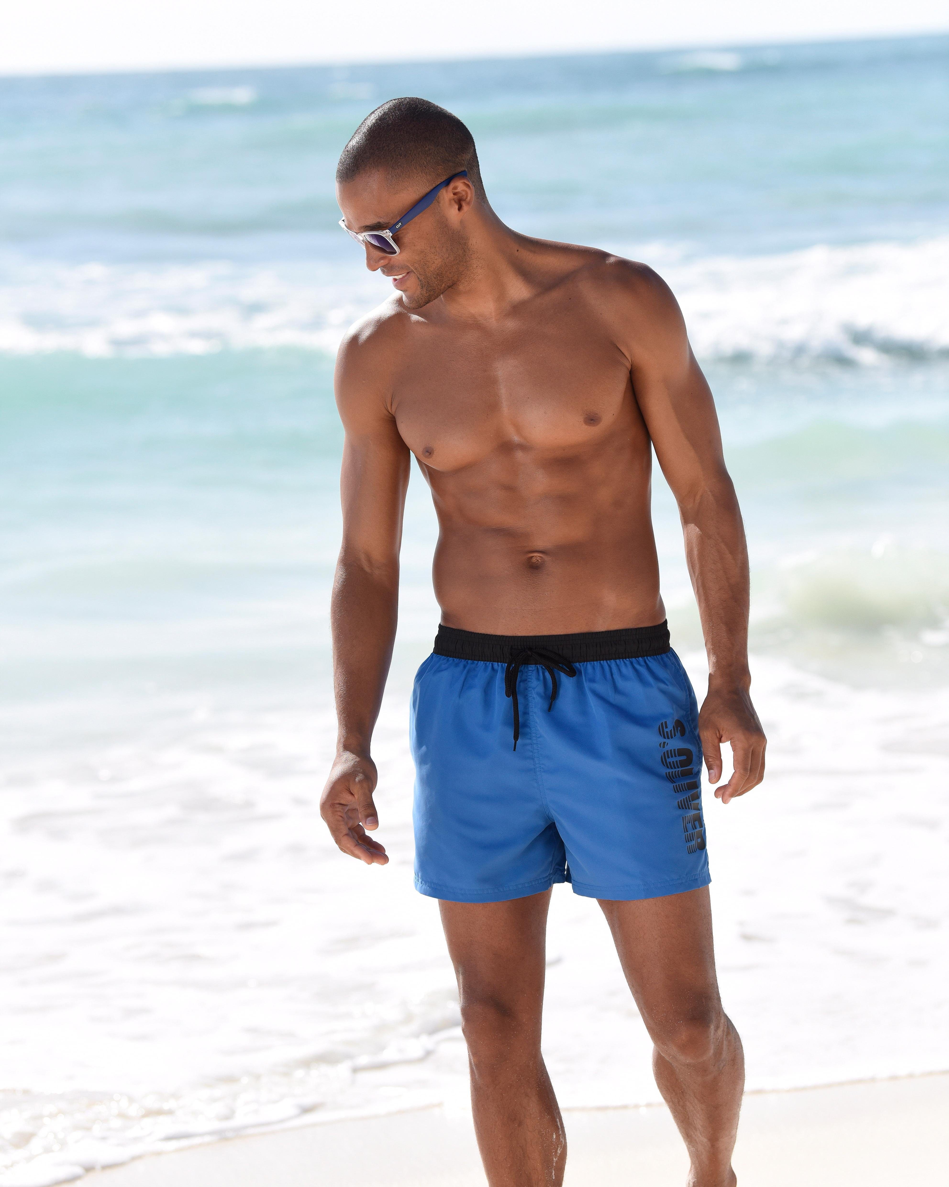 Badeshorts S.OLIVER, Herren, Gr. M50, Kurz, blau (blau (kurzgröße)), Microfaser, Polyester, Badehosen Image
