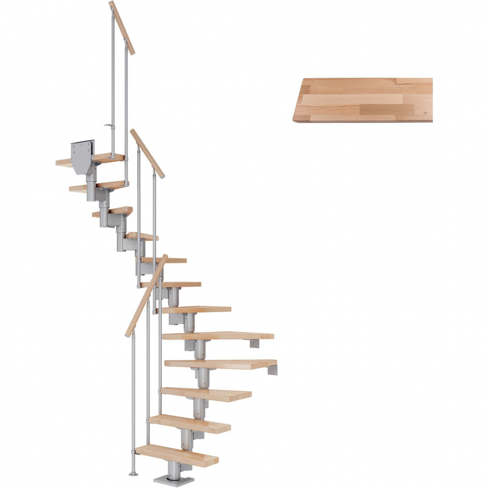 DOLLE Mittelholmtreppe Dublin, inkl. einseitigem Geländer, Einzelstab (perlgrau), 1/2 gewendelt,240 cm - 292 cm,65 cm,Buche Image
