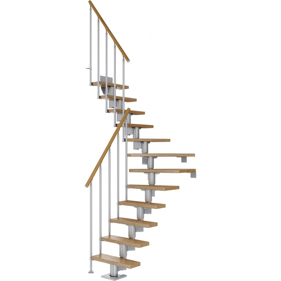DOLLE Mittelholmtreppe Dublin, inkl. einseitigem Geländer, Einzelstab (perlgrau), 1/4 gewendelt,278 cm - 337 cm,65 cm,Eiche Image