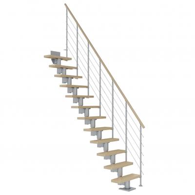 DOLLE Mittelholmtreppe Dublin, inkl. einseitigem Geländer, Einzelstab (perlgrau), 222 cm - 270 cm,65 cm,Ahorn,Geradelaufend Image