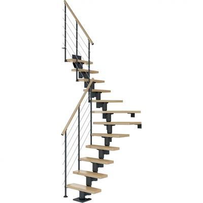 DOLLE Mittelholmtreppe Dublin, inkl. einseitigem Geländer, Einzelstab (anthrazit), 1/4 gewendelt,222 cm - 270 cm,65 cm,A