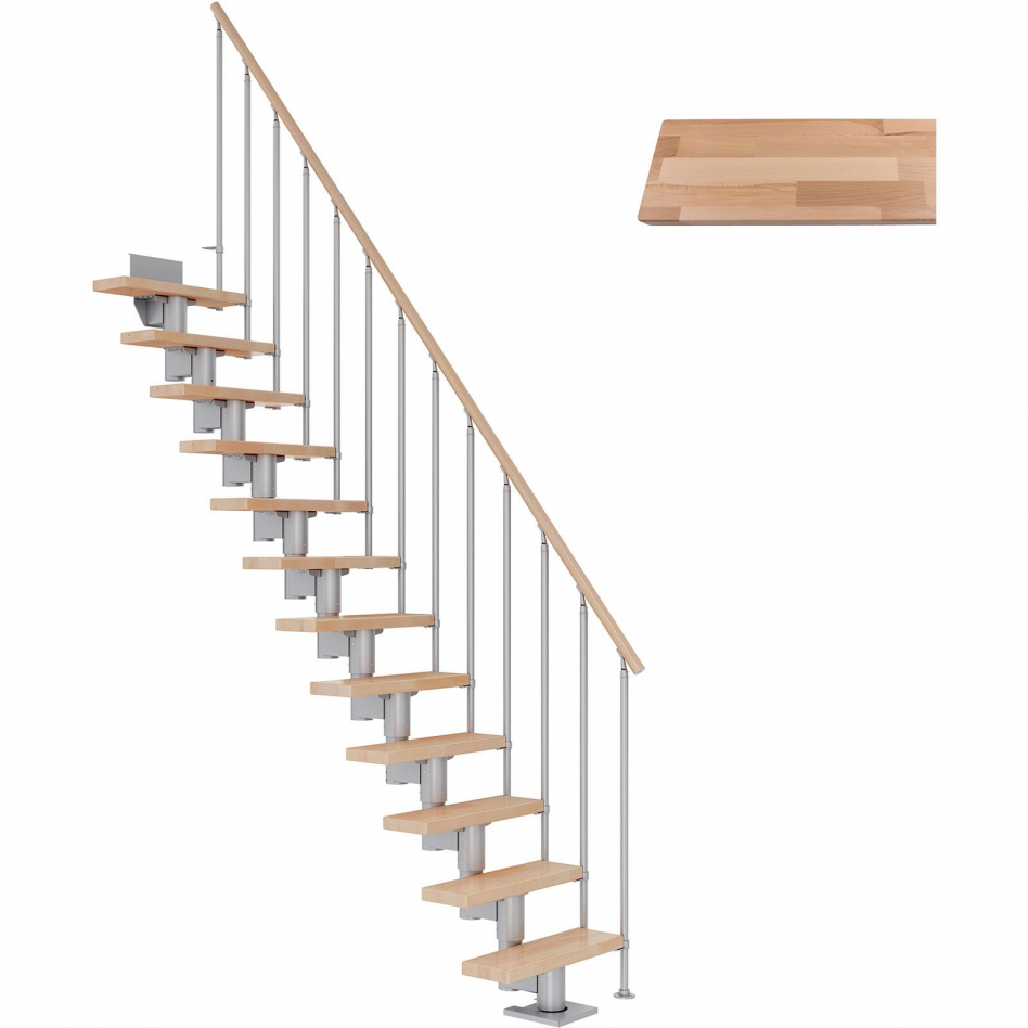 DOLLE Mittelholmtreppe Dublin, inkl. einseitigem Geländer, Einzelstab (perlgrau), 259 cm - 315 cm,75 cm,Buche,Geradelaufend Image