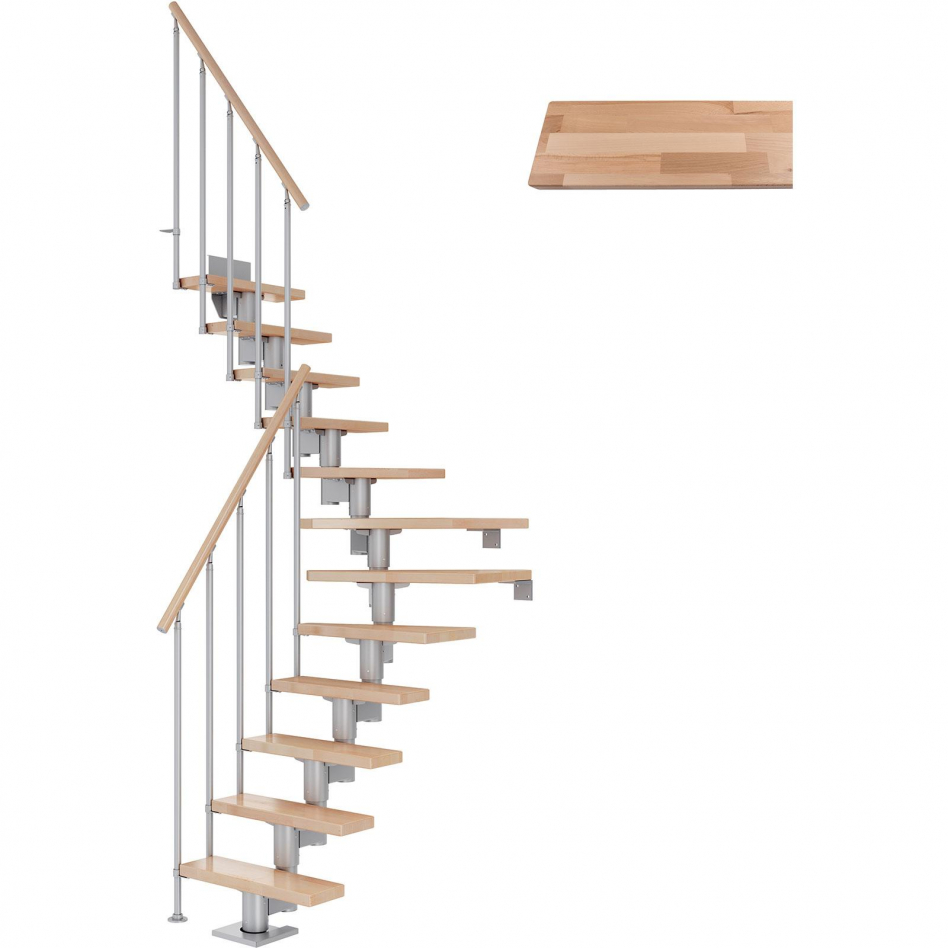 DOLLE Mittelholmtreppe Dublin, inkl. einseitigem Geländer, Einzelstab (perlgrau), 1/4 gewendelt,278 cm - 337 cm,75 cm,Buche Image