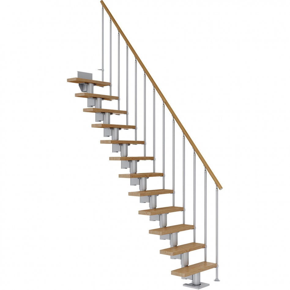 DOLLE Mittelholmtreppe Dublin, inkl. einseitigem Geländer, Einzelstab (perlgrau), 222 cm - 270 cm,75 cm,Eiche,Geradelaufend Image