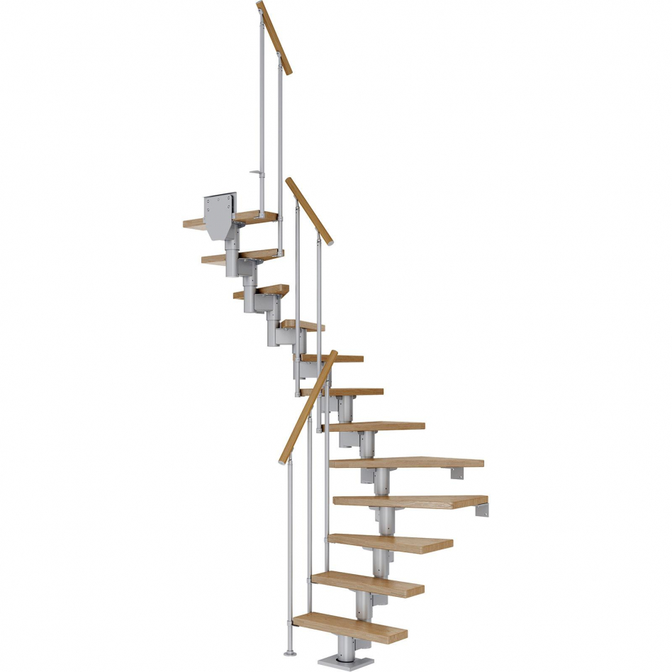 DOLLE Mittelholmtreppe Dublin, inkl. einseitigem Geländer, Einzelstab (perlgrau), 1/2 gewendelt,259 cm - 315 cm,75 cm,Eiche Image