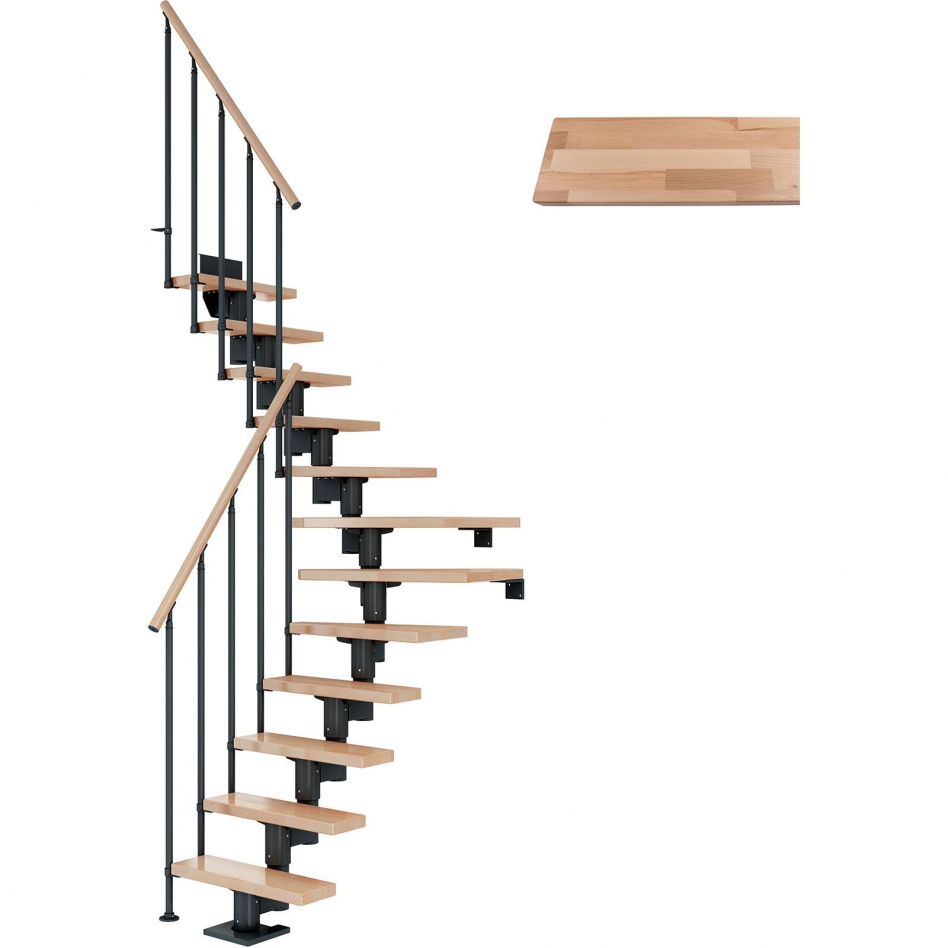 DOLLE Mittelholmtreppe Dublin, inkl. einseitigem Geländer, Einzelstab (anthrazit), 1/4 gewendelt,259 cm - 315 cm,75 cm,Buche Image