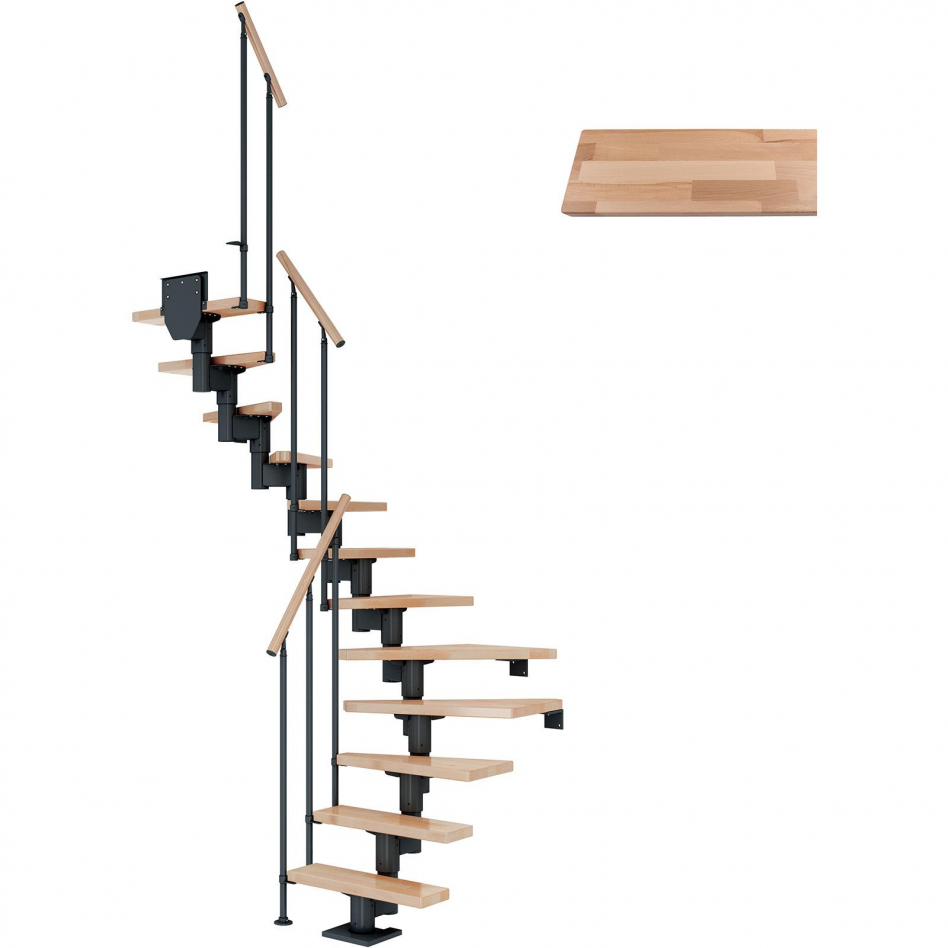 DOLLE Mittelholmtreppe Dublin, inkl. einseitigem Geländer, Einzelstab (anthrazit), 1/2 gewendelt,278 cm - 337 cm,75 cm,Buche Image