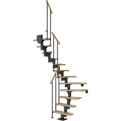 DOLLE Mittelholmtreppe Dublin, inkl. einseitigem Geländer, Einzelstab (anthrazit), 1/2 gewendelt,240 cm - 292 cm,75 cm,Eiche Image