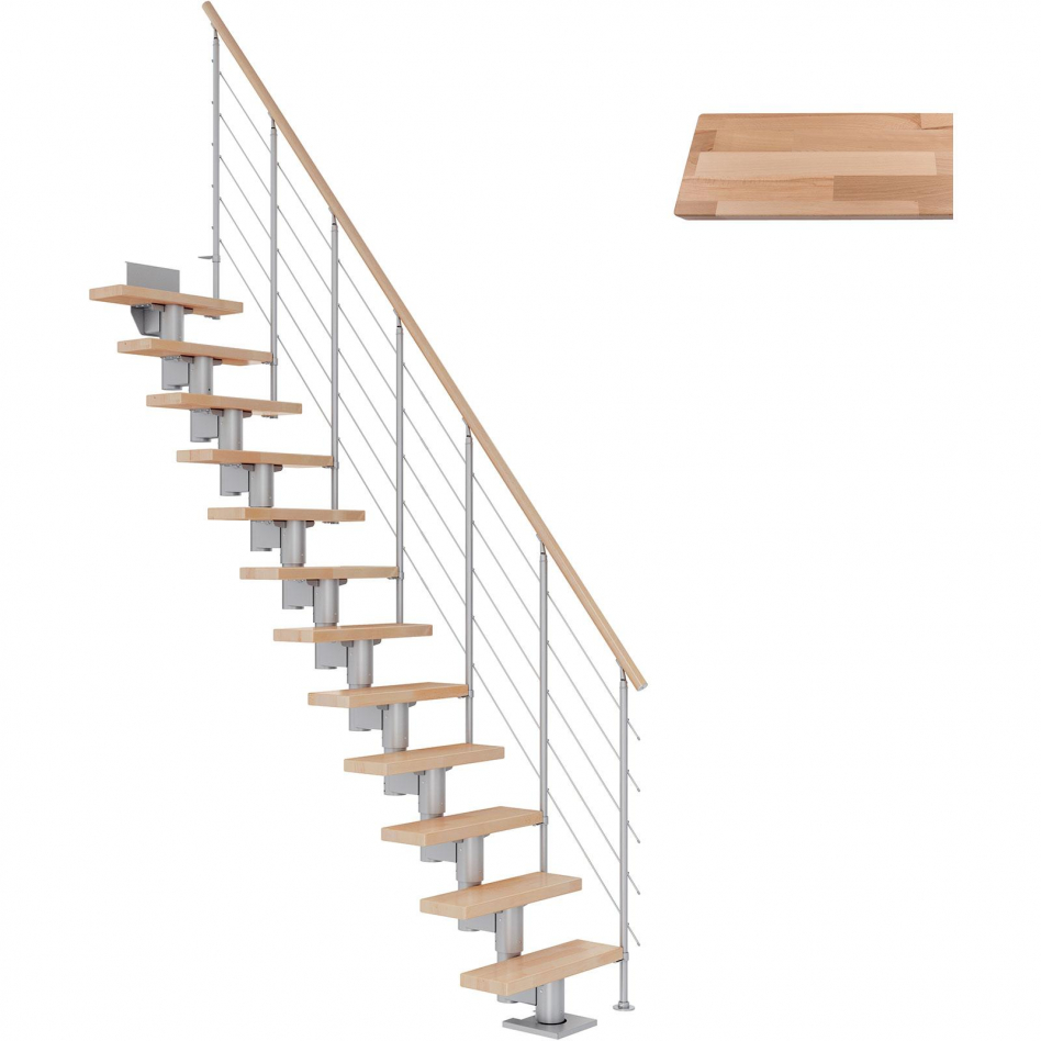 DOLLE Mittelholmtreppe Dublin, inkl. einseitigem Geländer, Edelstahl (perlgrau), 222 cm - 270 cm,65 cm,Buche,Geradelaufend Image