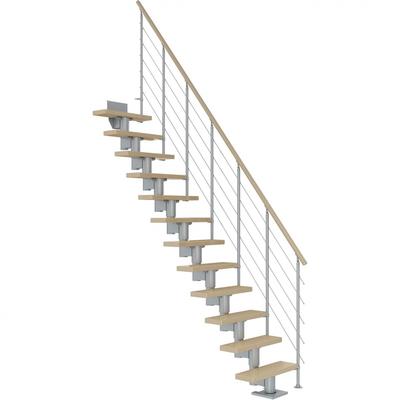 DOLLE Mittelholmtreppe Dublin, inkl. einseitigem Geländer, Edelstahl (perlgrau), 240 cm - 292 cm,65 cm,Ahorn,Geradelaufe