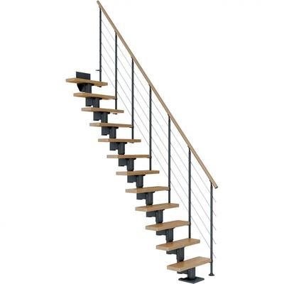 DOLLE Mittelholmtreppe Dublin, inkl. einseitigem Geländer, Edelstahl (anthrazit), 259 cm - 315 cm,65 cm,Eiche,Geradelauf