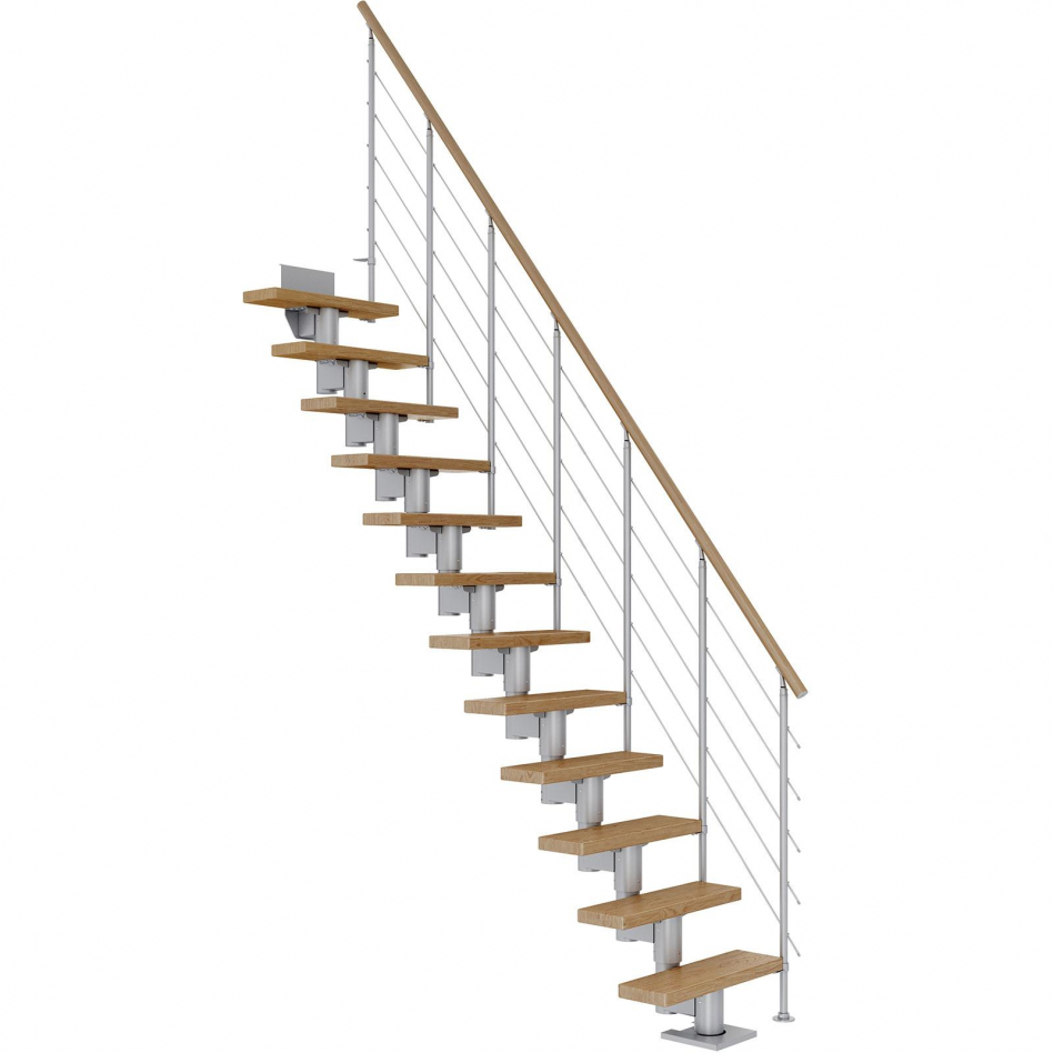 DOLLE Mittelholmtreppe Dublin, inkl. einseitigem Geländer, Edelstahl (perlgrau), 240 cm - 292 cm,75 cm,Eiche,Geradelaufend Image